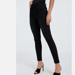 Good American Good Waist Crop Deep V Yoke Black Jeans SIZE 0/25